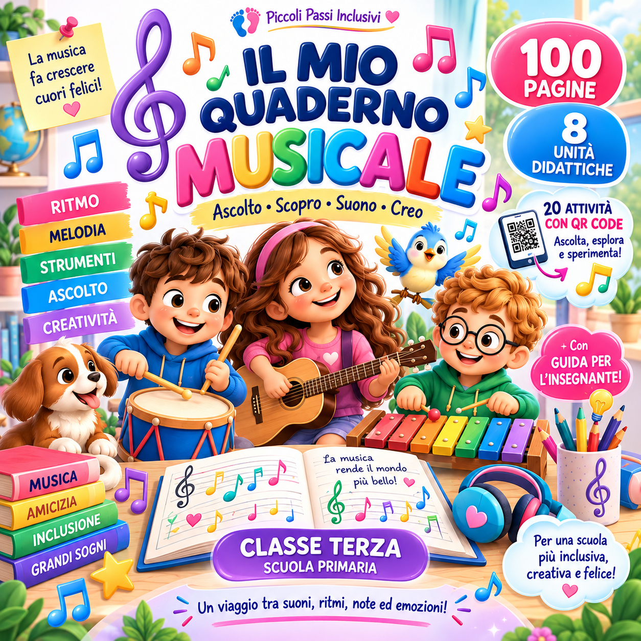 Copertina de Il mio Quaderno Musicale – Classe Terza. Ascolto • Scopro • Suono • Creo